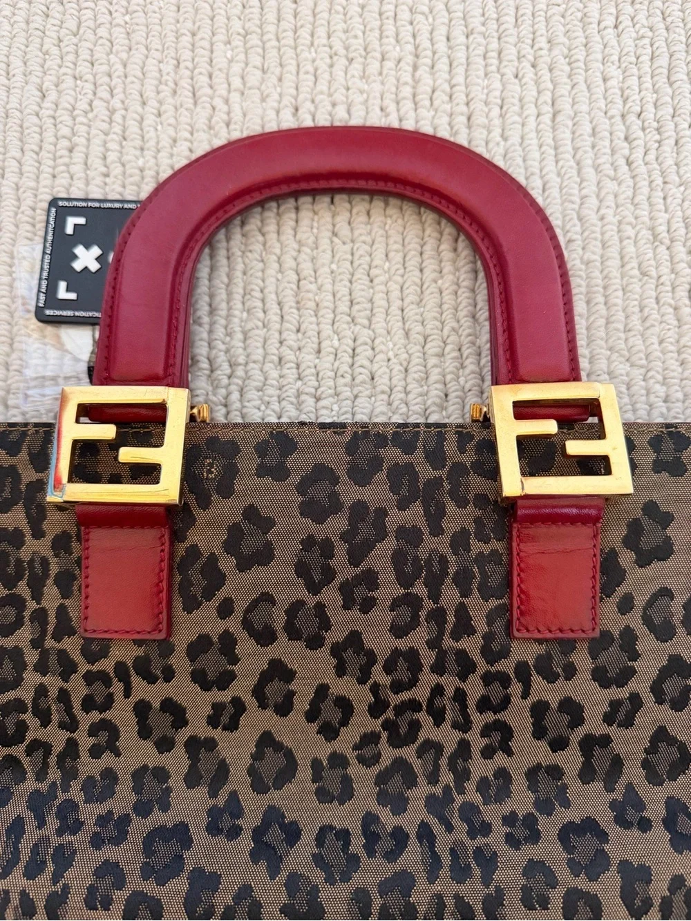 Fendi Leopard Print Tote with Red Leather Handles